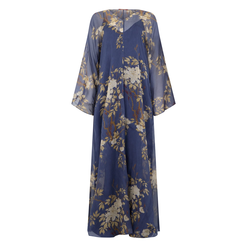 Max Mara Studio Vrouw Blauw Kleedjes Dames, S, Maxi-Jurk Met V-Hals