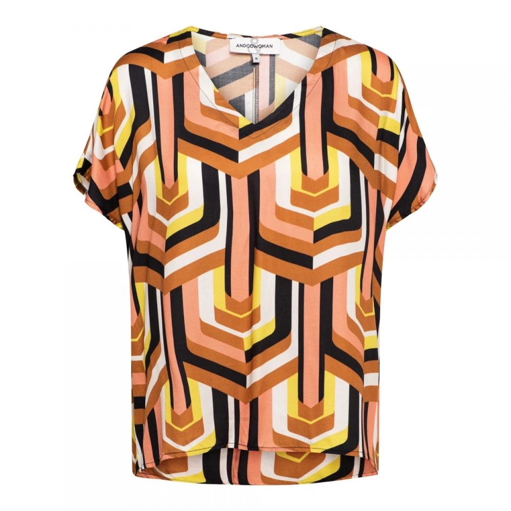 &Co Woman Retro V-hals Top Allover Print Multicolor Dames