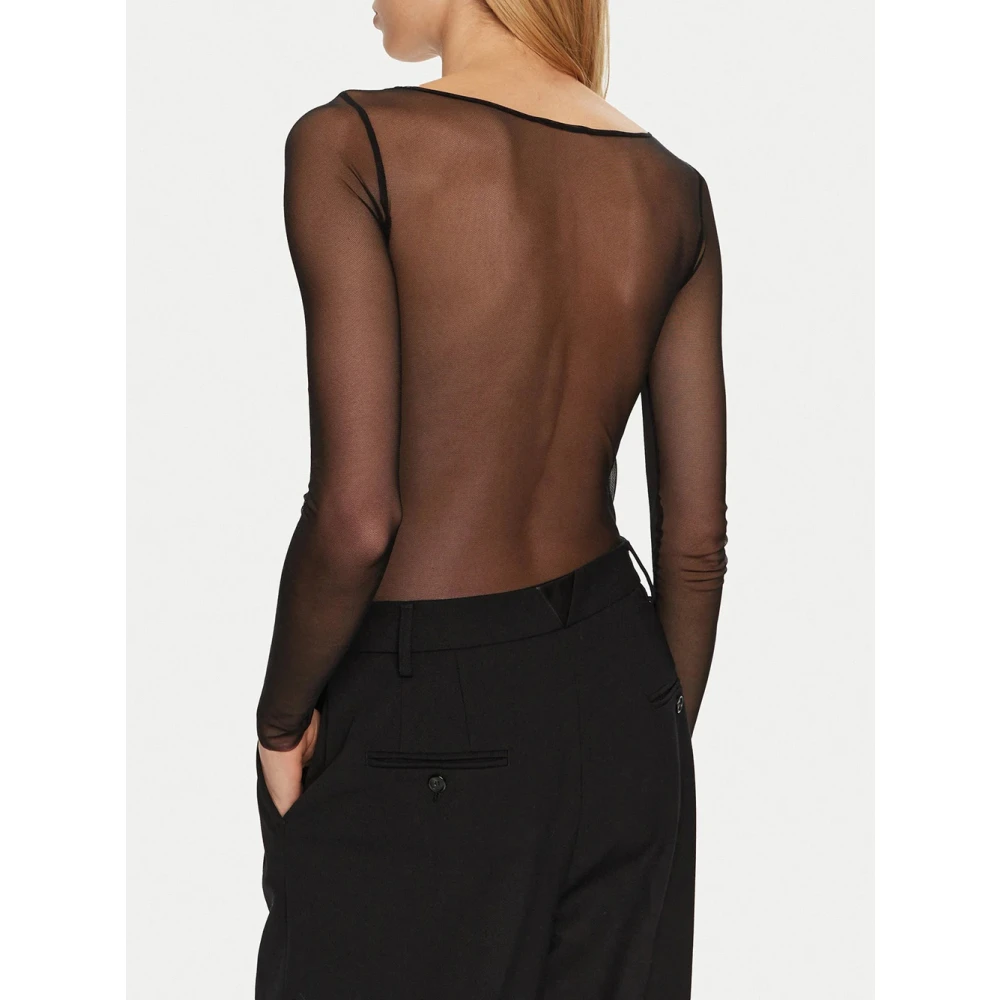 PATRIZIA PEPE Zwarte body met lange mouwen en V-hals Black Dames