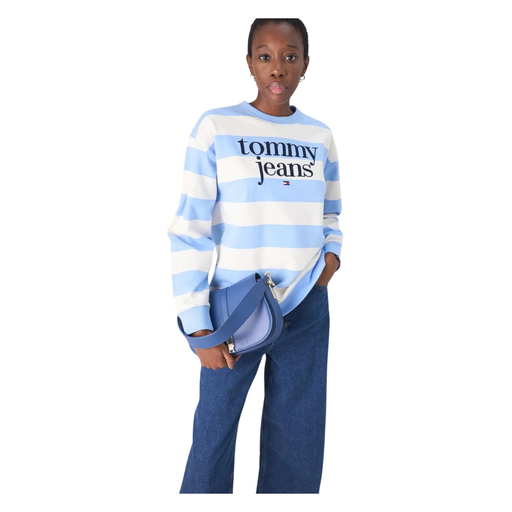 Tommy Hilfiger Blauw Gestreepte Logo Trui Blue Dames