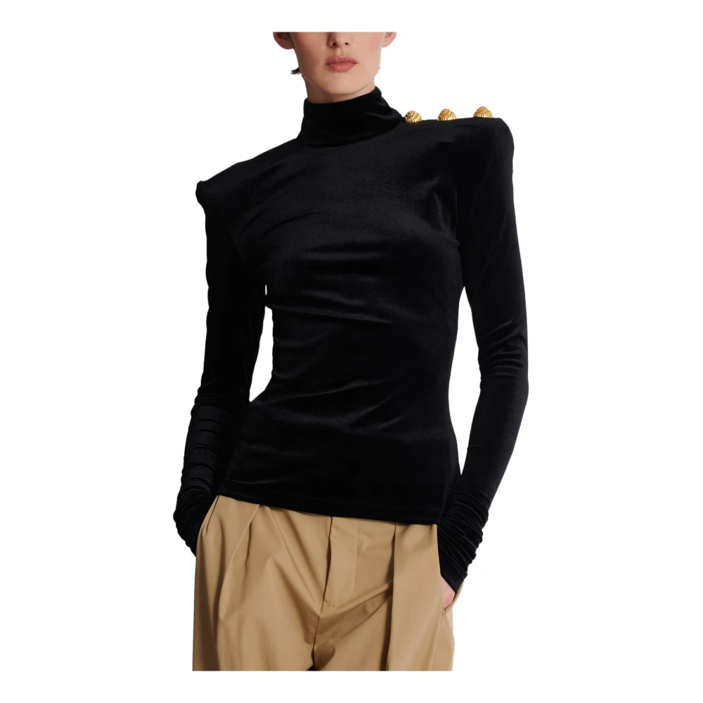 Balmain Fluwelen top met lange mouwen Black Dames