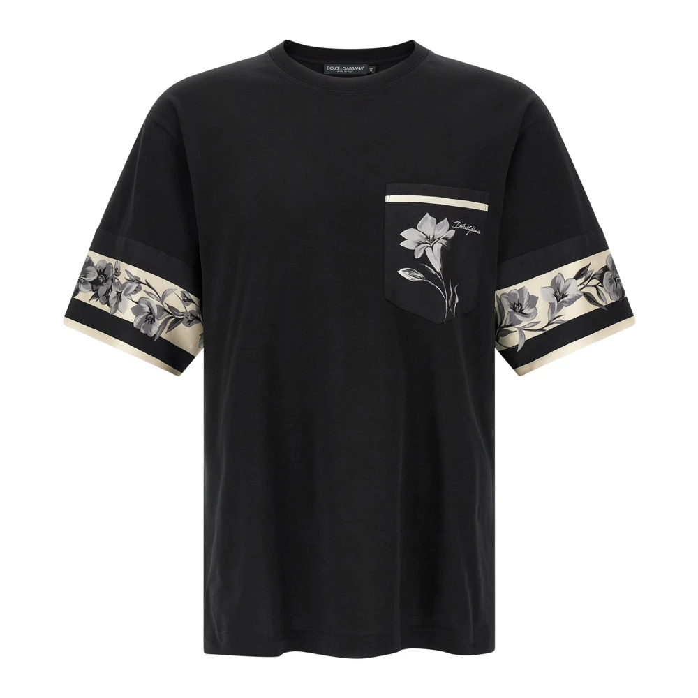 Dolce & Gabbana Men's Black T-Shirts, 2XL, Cotton And Silk T-Shirt With Print