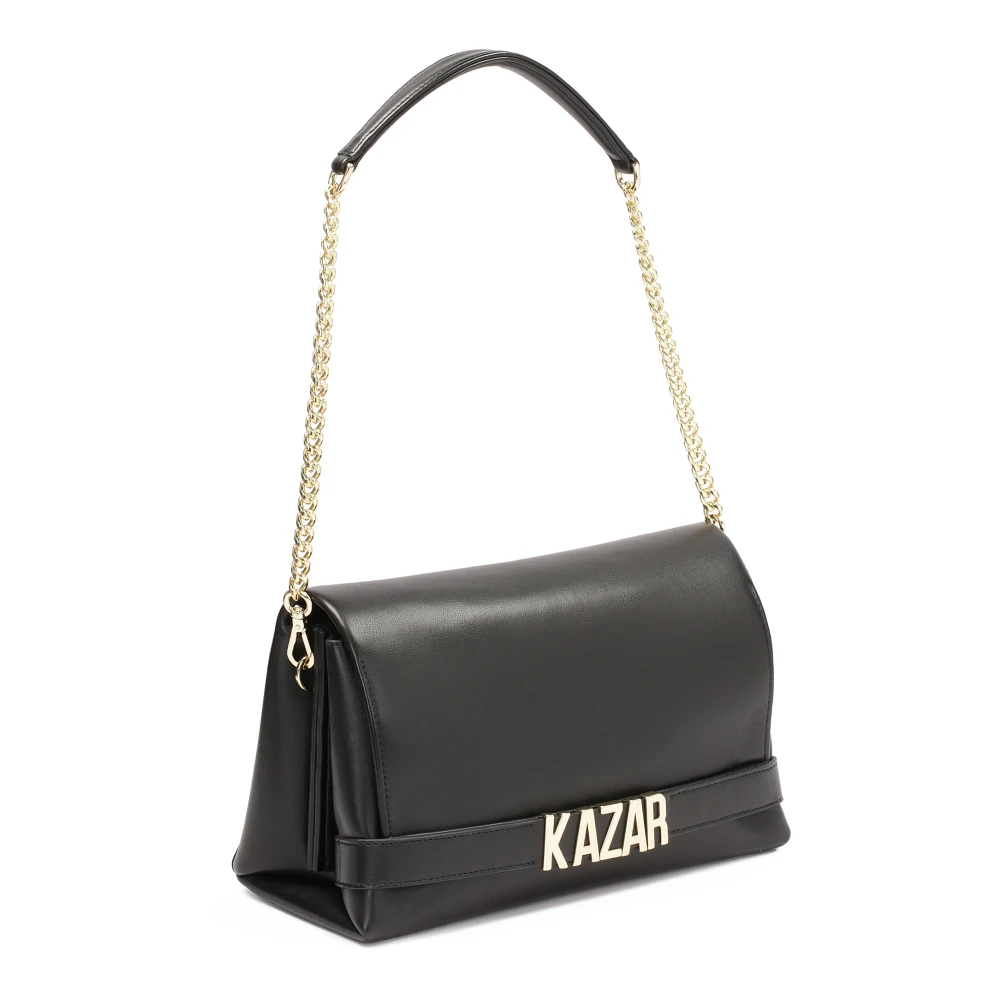 Kazar Zwarte geometrische handtas met metalen logo Black Dames