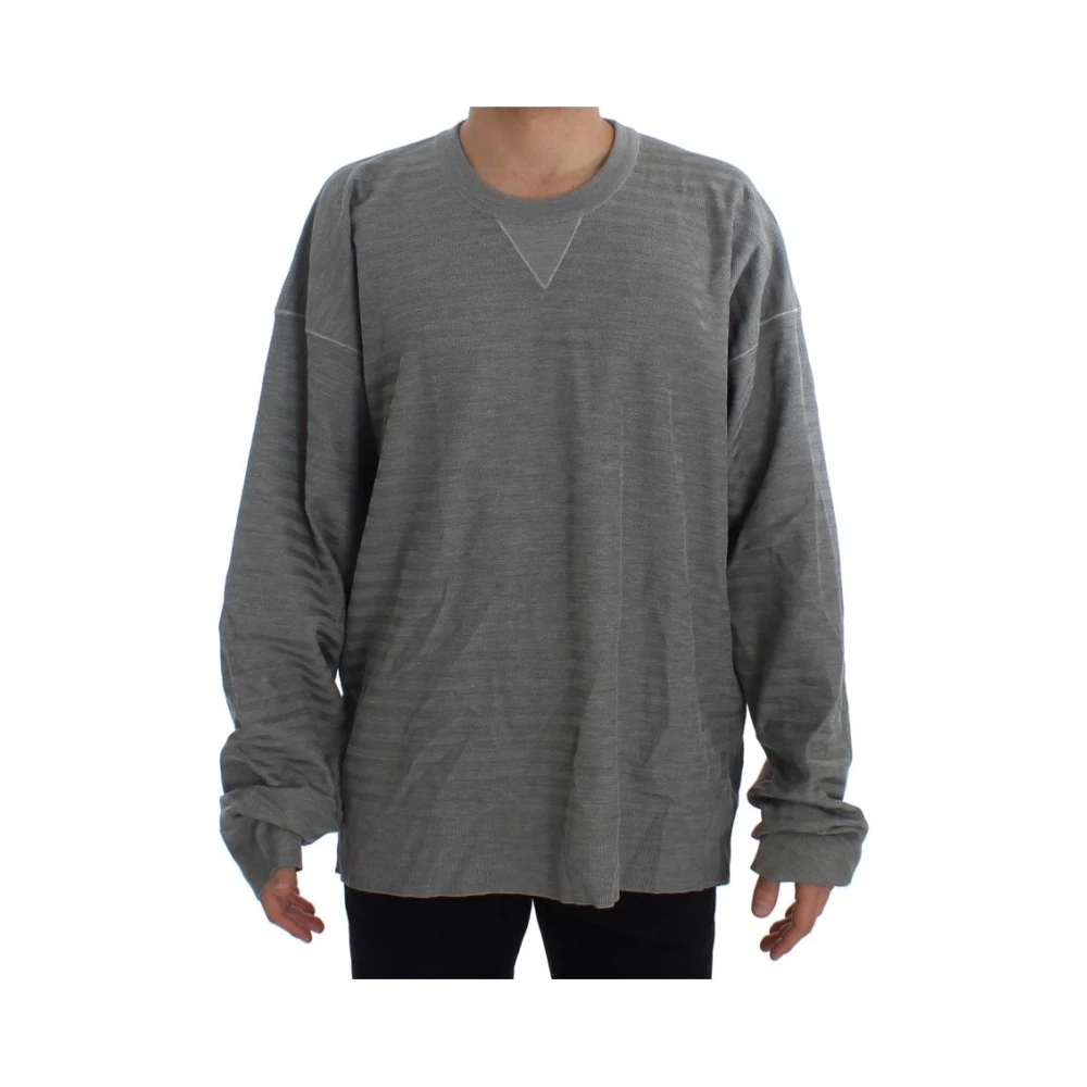 Dolce & Gabbana , Round-Neck Knitwear, Male, Gray, M, Crewneck Pullover - Image 3