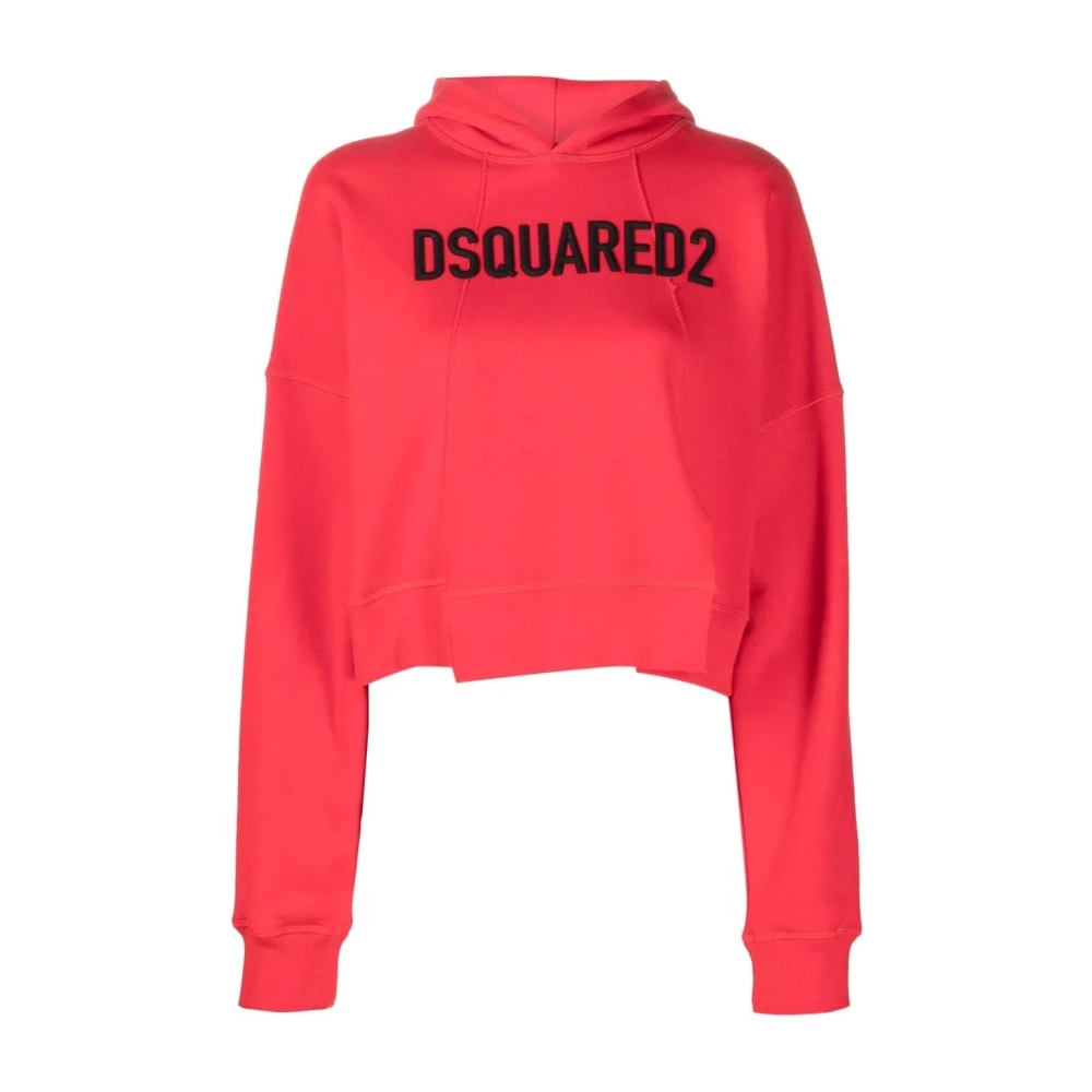 Dsquared2 Logo-Print Cropped Hoodie Red Dames