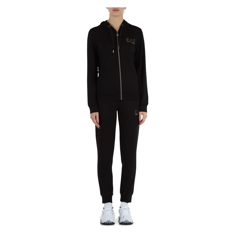 Emporio Armani EA7 Viscose trainingspak met rits hoodie en broek Black Dames