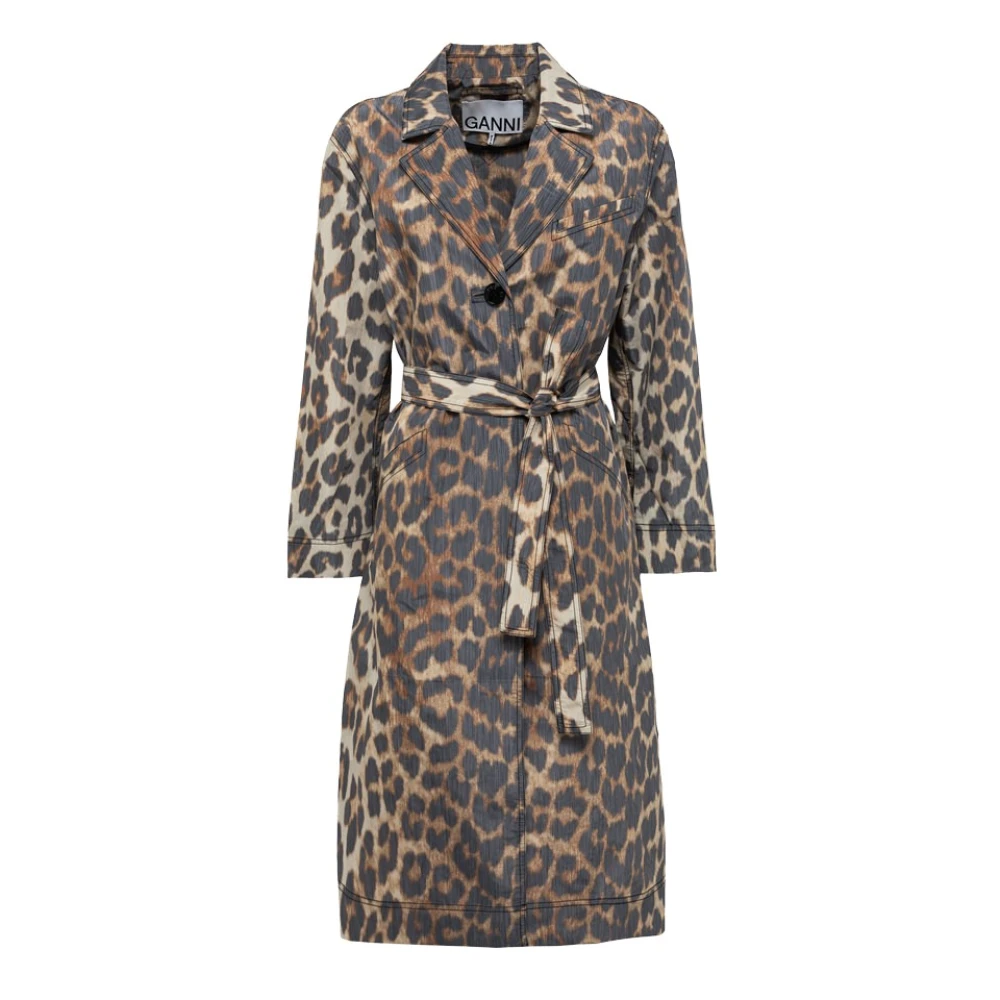 Ganni Trenchcoat med Leopardmönster Brown, Dam