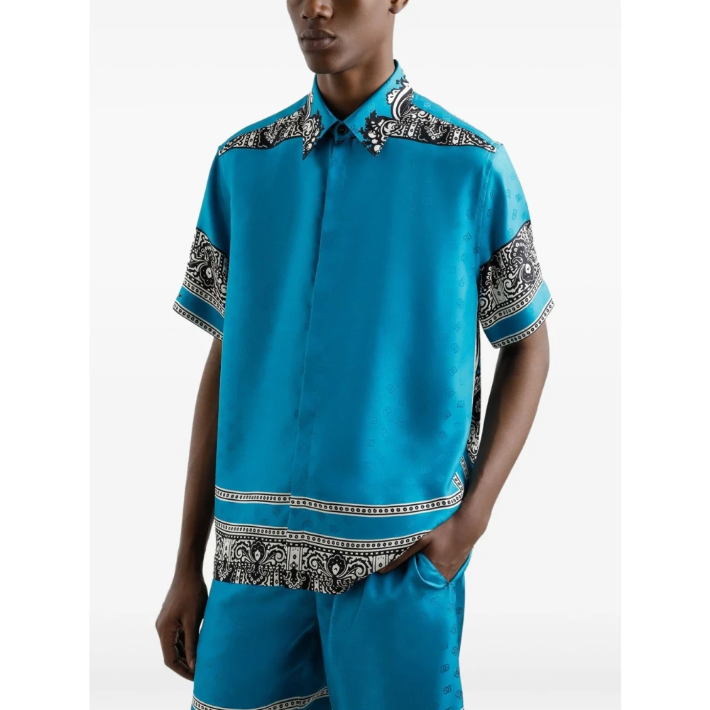 Dolce & Gabbana Blauwe Monogram Print Button-Up Shirt Blue Heren