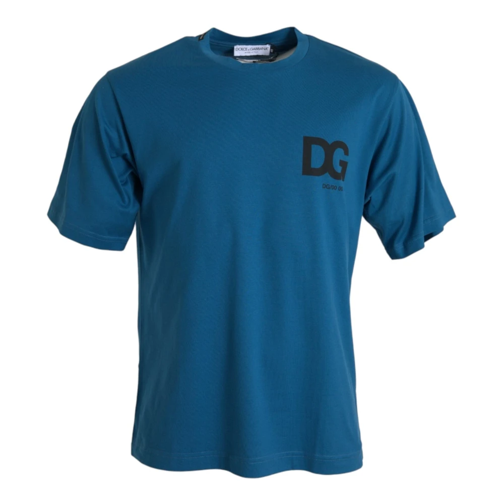 Dolce & Gabbana Hombre Azul Camiseta Logo Cuello Redondo Talla 14