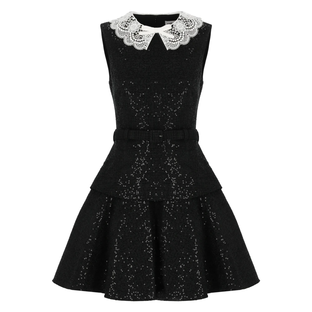 Self Portrait , Party Dresses, Female, Black, Xs, Sequin Boucle Mini Dress