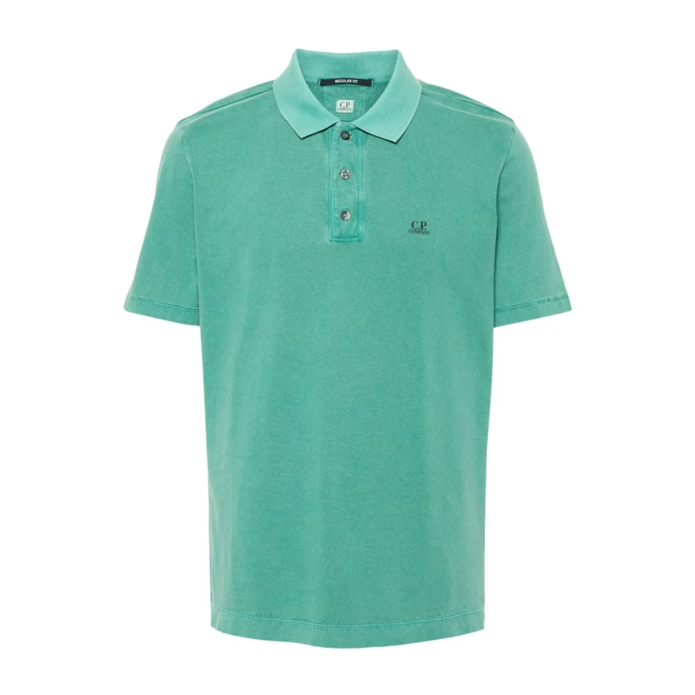 C.P. Company Grasgroene Logo Print Polo Shirt Green Heren