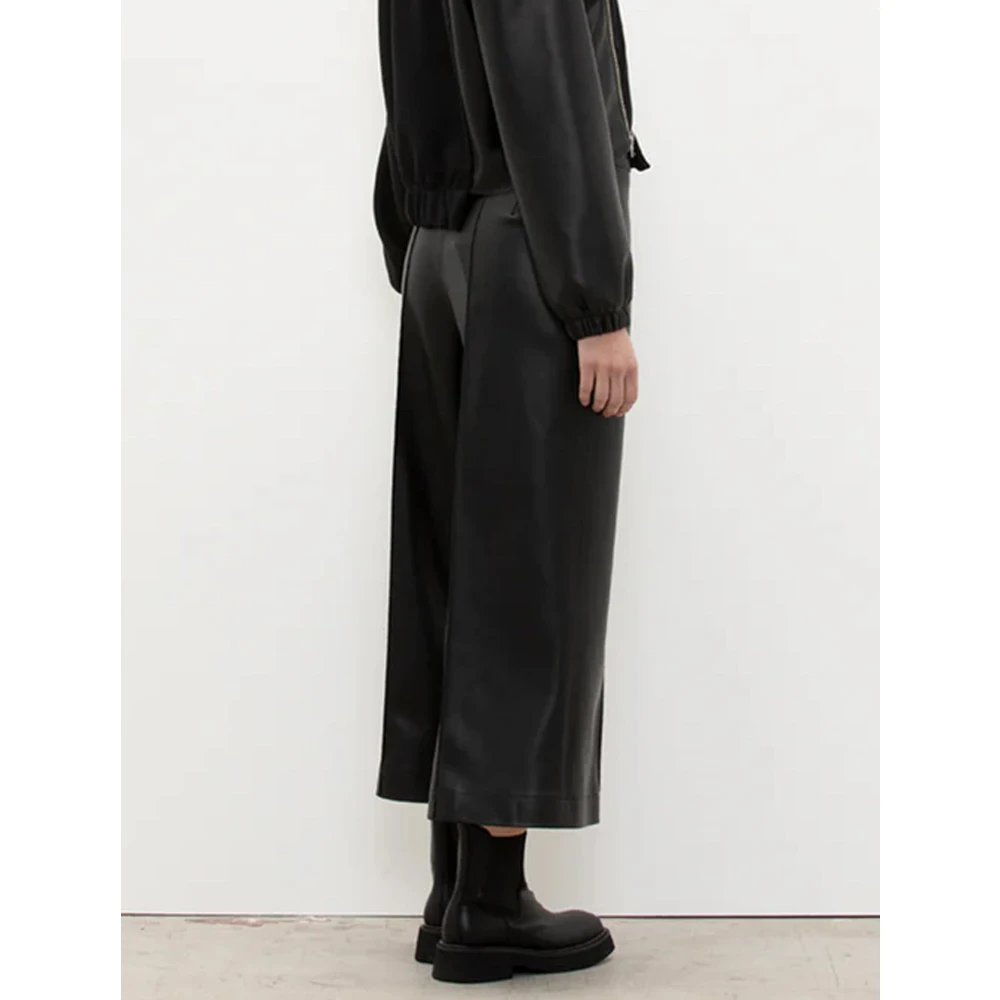 Jijil Zwarte Crop Leren Palazzo Broek Black Dames