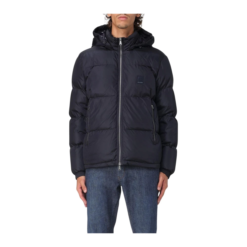 Armani Exchange Mannelijk Blauw Gewatteerde Jas Met Capuchon