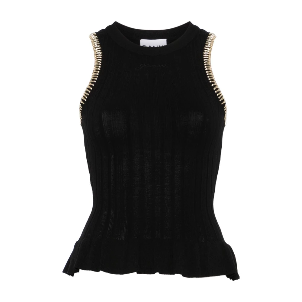 Ganni Stijlvolle Tanktop met Whipstitch Trim Black Dames