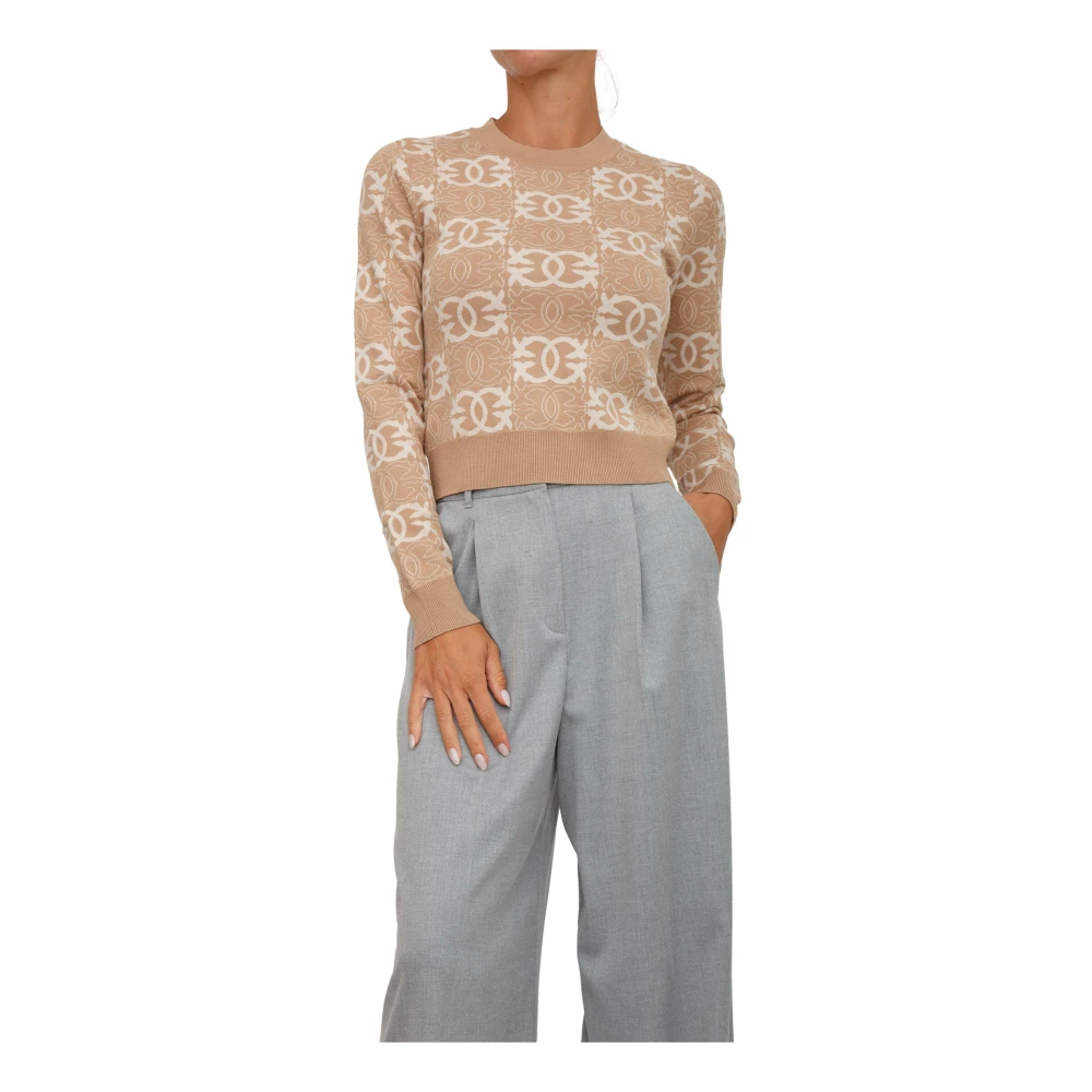 Pinko Women's Brown Round-Neck Knitwear, Xs, Camel Jumper Viscose Polyester Blend