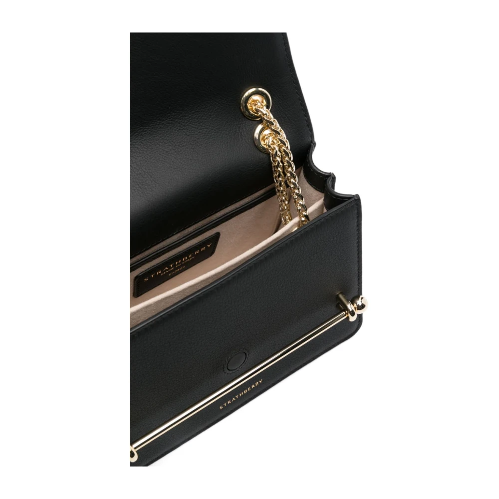 Strathberry Zwarte leren crossbody tas met gouden hardware Black Dames