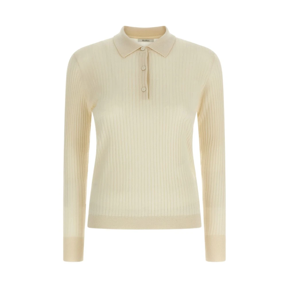 Max Mara , Cashmere Knitwear, Female, White, M, Polo A Coste Con Bottoni