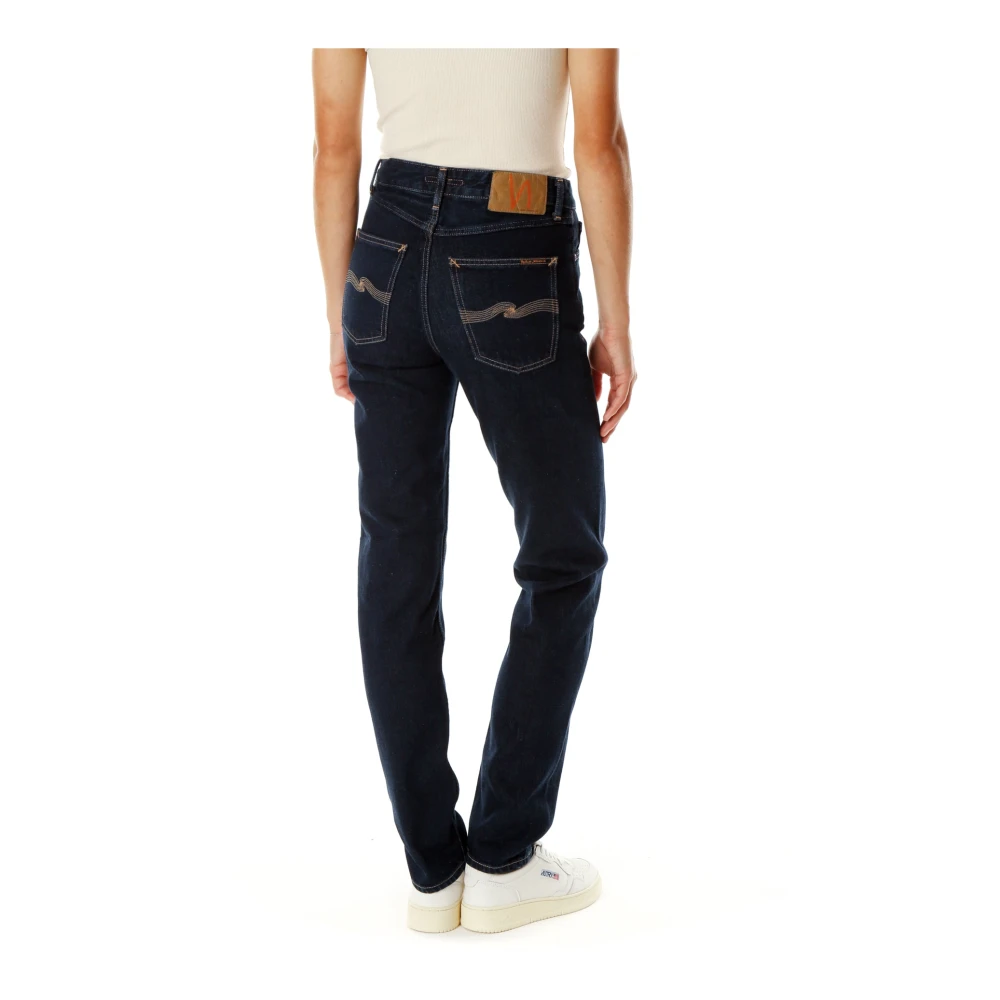 Nudie Jeans Hoge Taille Tapered Fit Jeans Blue Dames