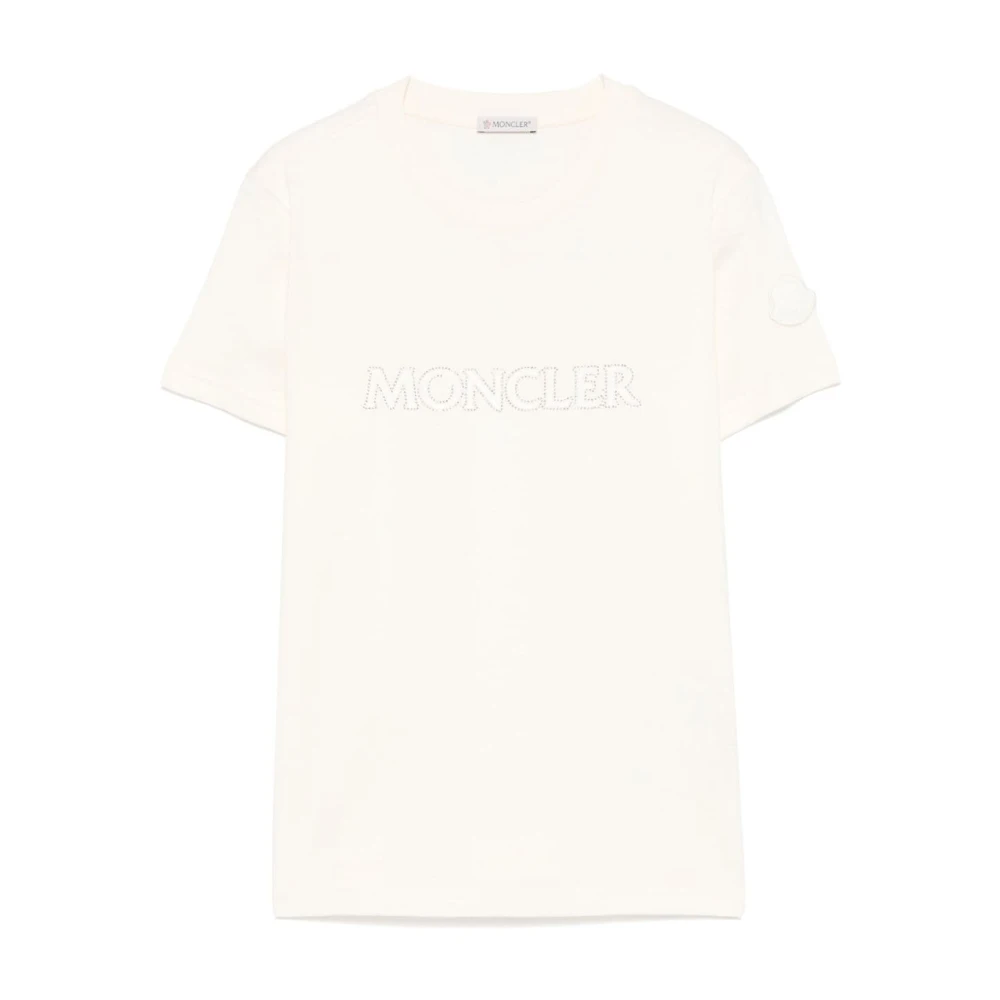 Moncler Kristal Logo Katoenen T-shirt White Dames