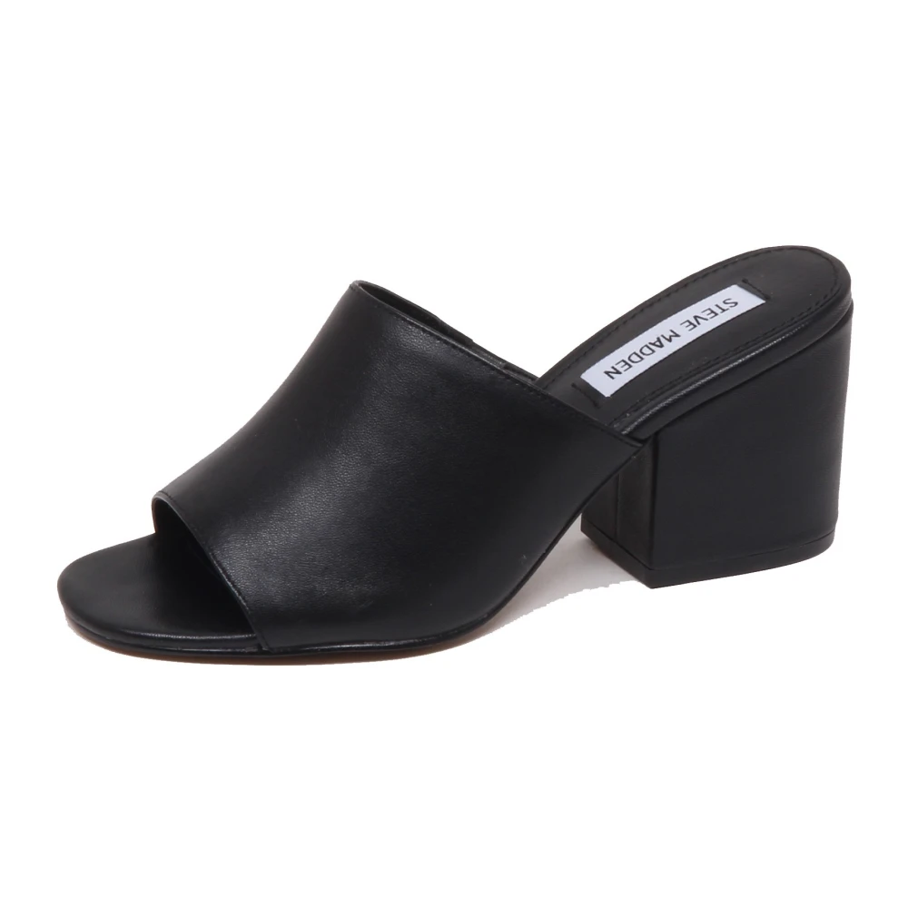 Steve Madden Black Heeled Mules, Female, 7 Uk, Leather Sandal Shoe