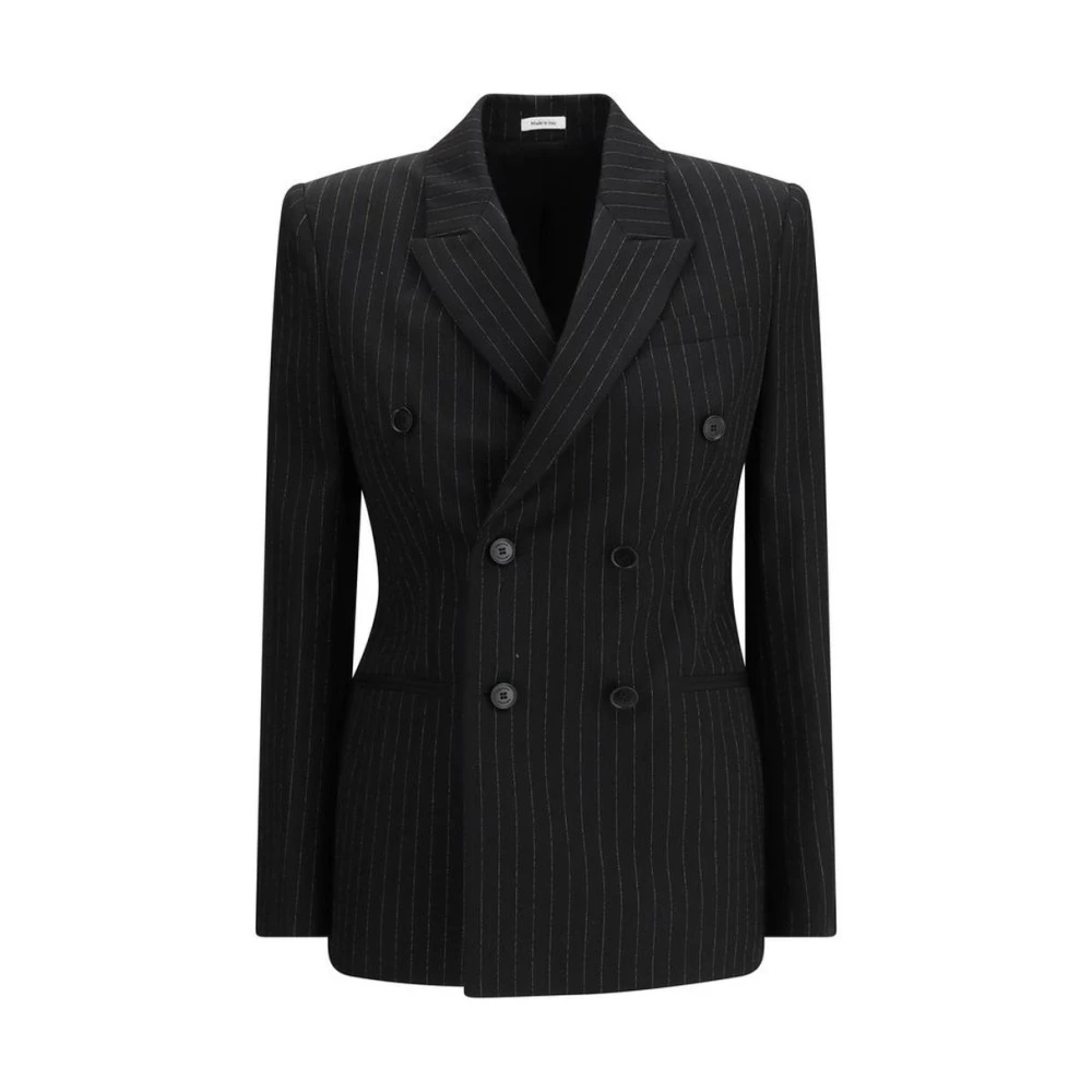 Alexander Mcqueen Women's Black Pinstriped Double-Breasted Jacket - Blazers - S - Jackets