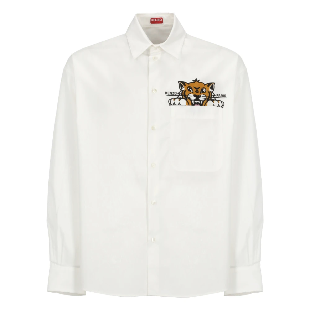 Kenzo Witte Katoenen Shirt met Happy Tiger White Heren