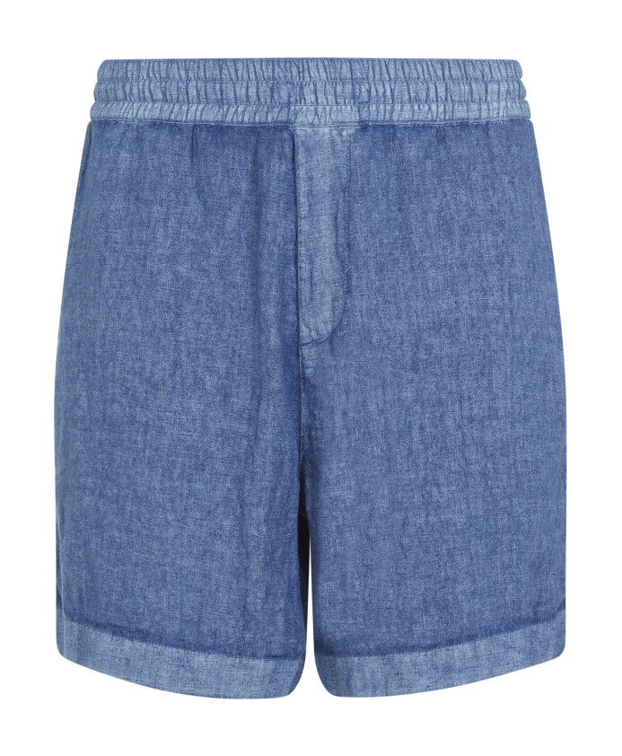 short-bleu-en-lin-a-cordon-de-serrage