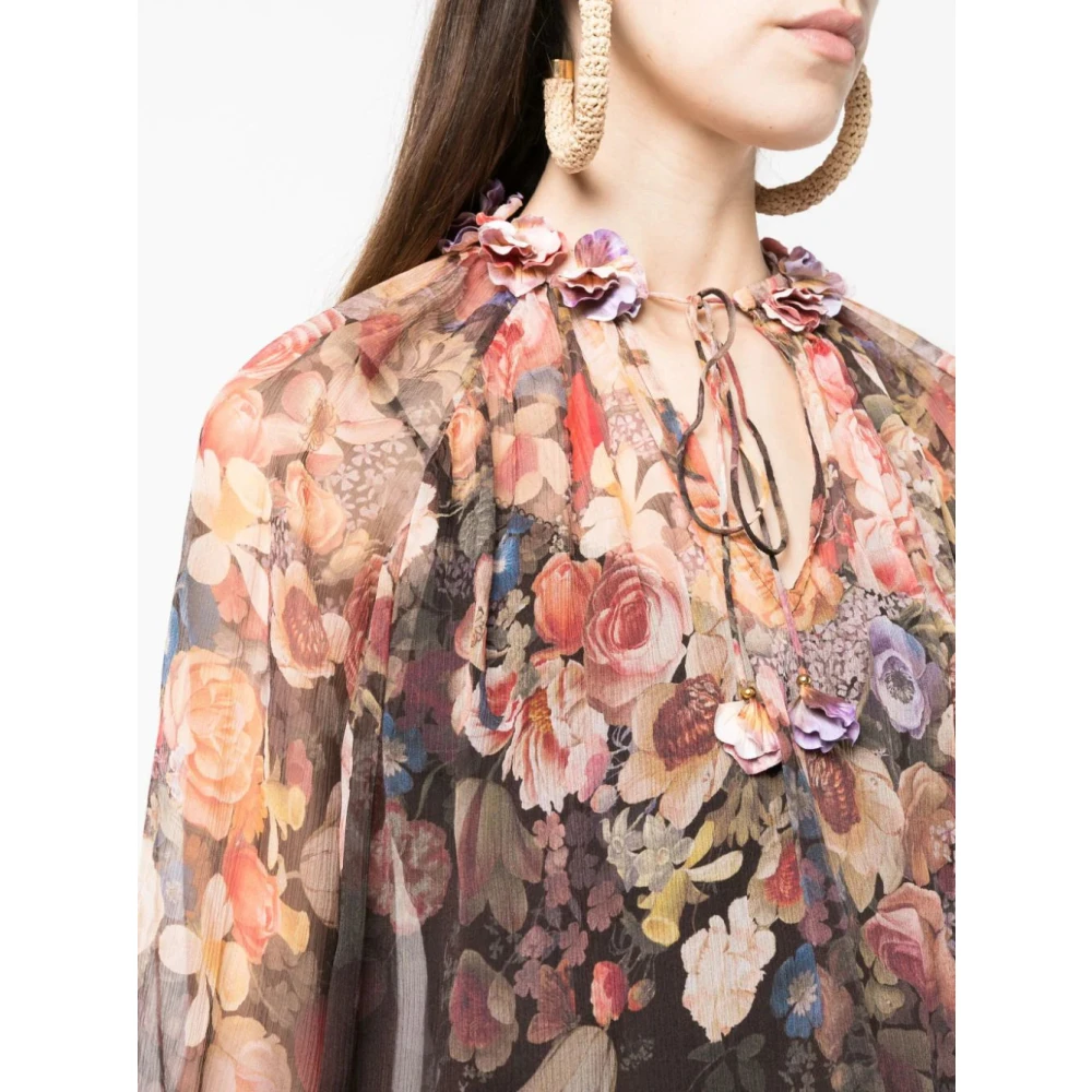 Zimmermann Blouse met verzamelde hals en bloemenprint Multicolor Dames