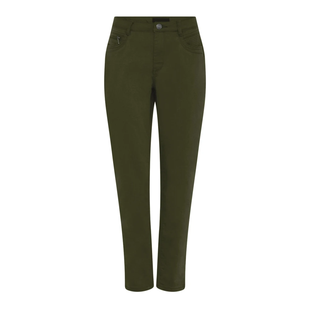 C.ro Women's Green Slim-Fit Trousers, S, Dark Army Classic Trousers