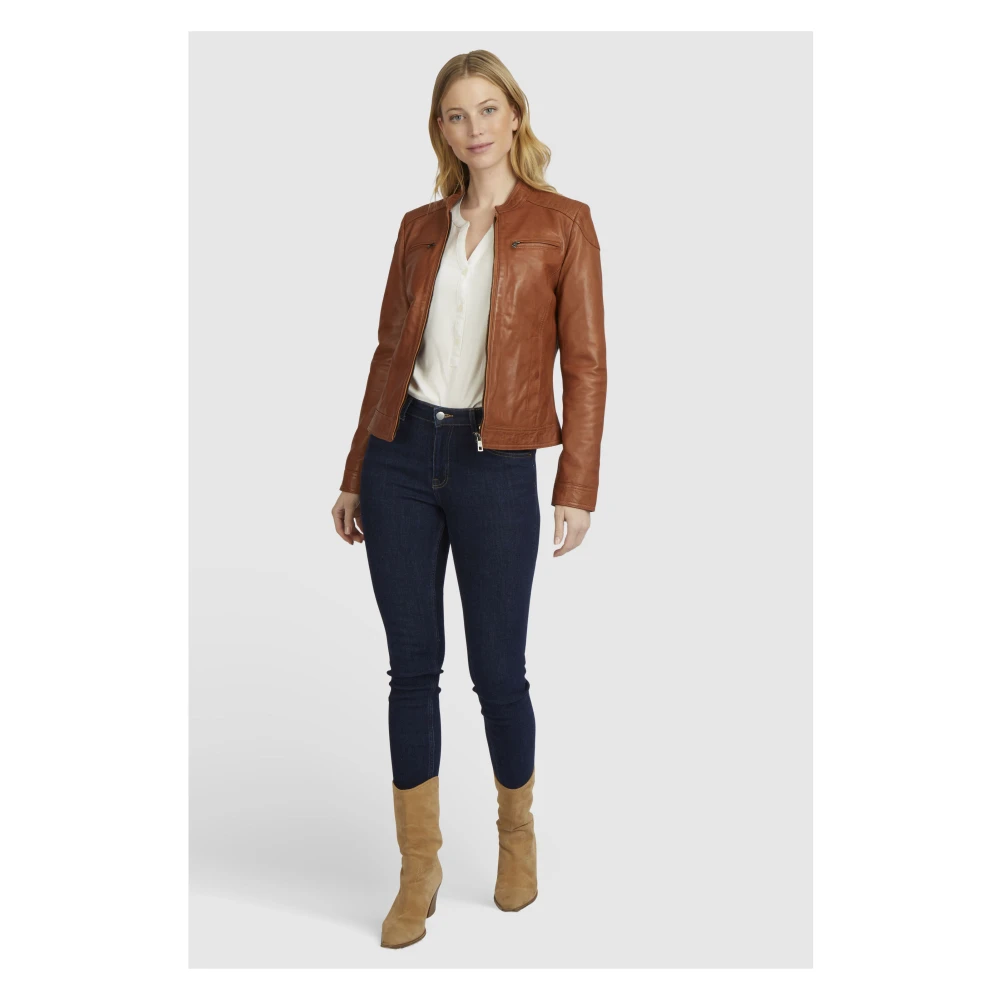 Bugatti Klassieke leren jas met opstaande kraag Brown Dames
