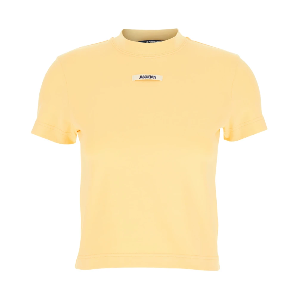Jacquemus Beige Crewneck T-shirt met Logo Patch Beige Dames