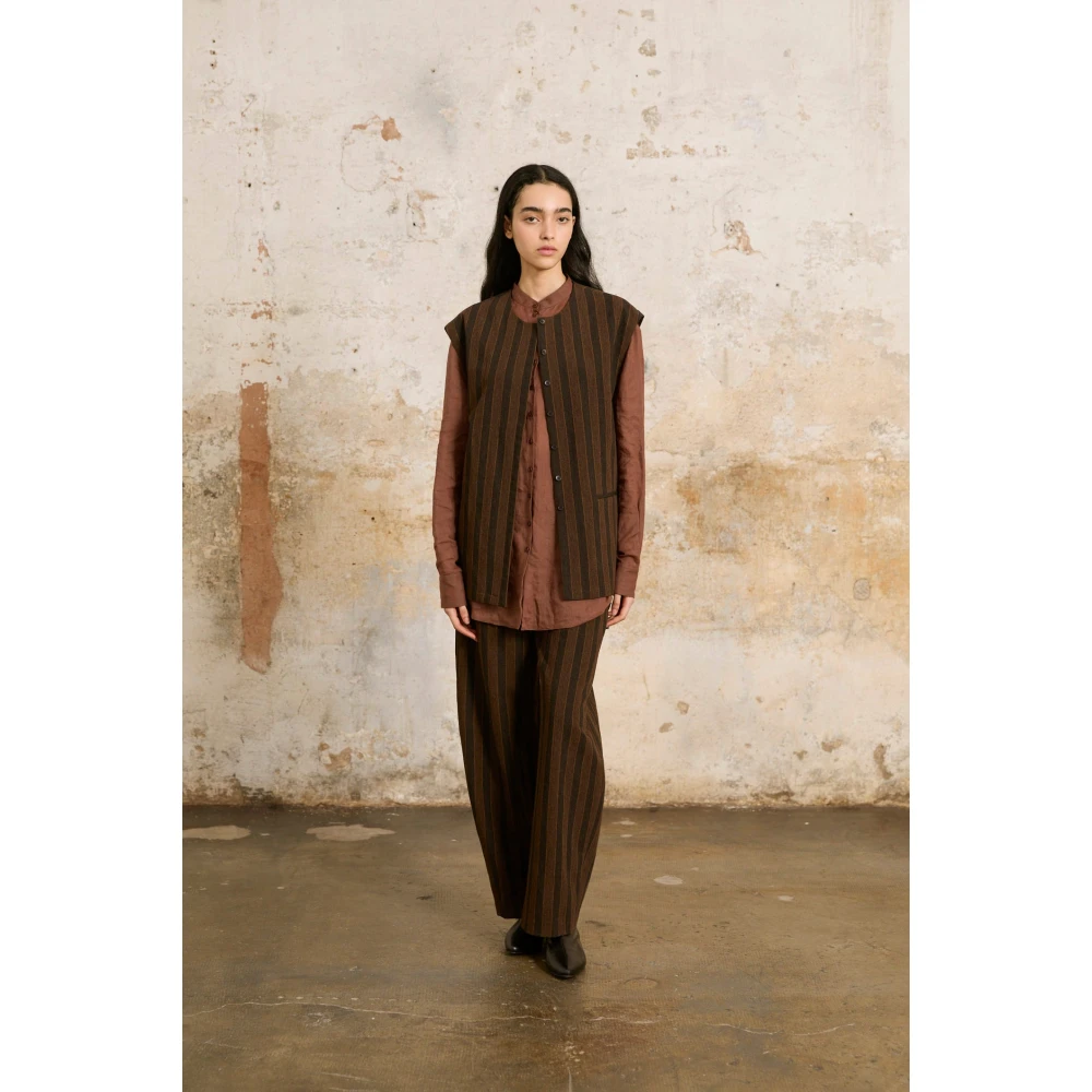 Cortana Gestreepte linnen en virgin wool broek Brown Dames