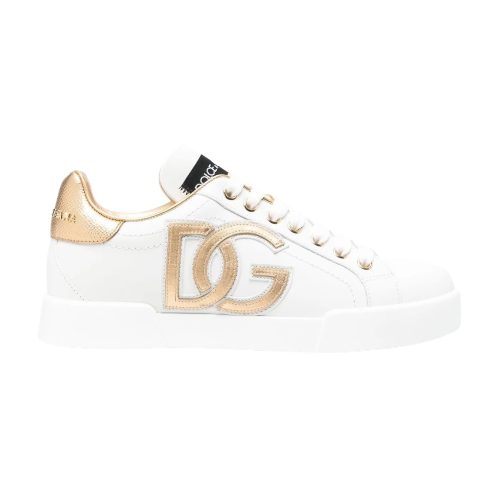Dolce & Gabbana Portofino Leather Sneakers Dames Schoenen Wit