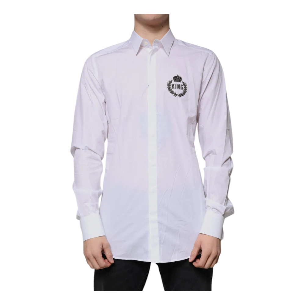 Dolce & Gabbana Men's White Logo Embroidery Slim Fit Shirt - Casual Shirts - M- Shirts