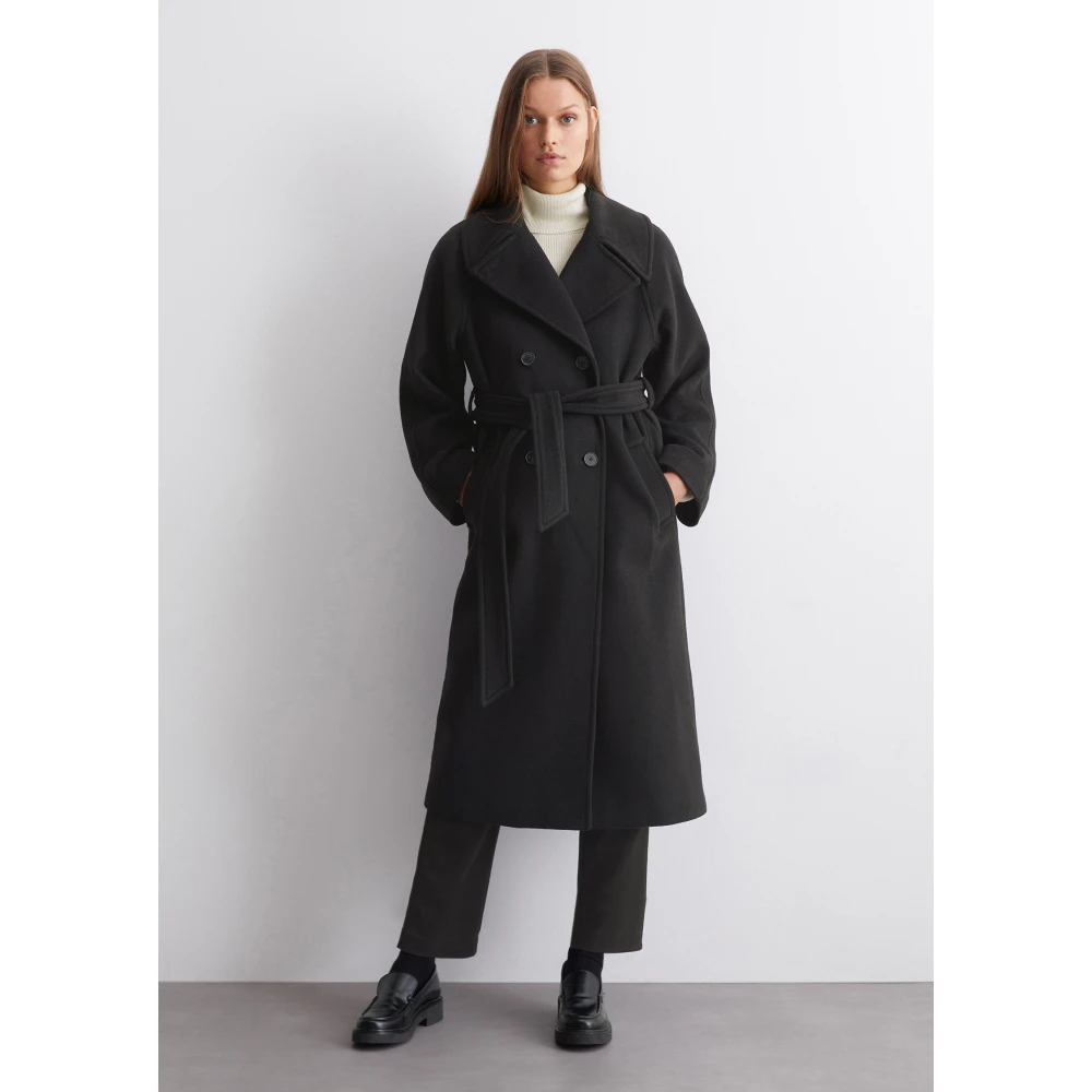 Marc O'Polo Relaxte double-breasted wollen jas Black Dames