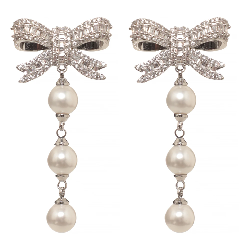 Self Portrait Bow Faux-Pearl Earrings - Female - Earrings - Gray - One Size - Accessories - Image 5