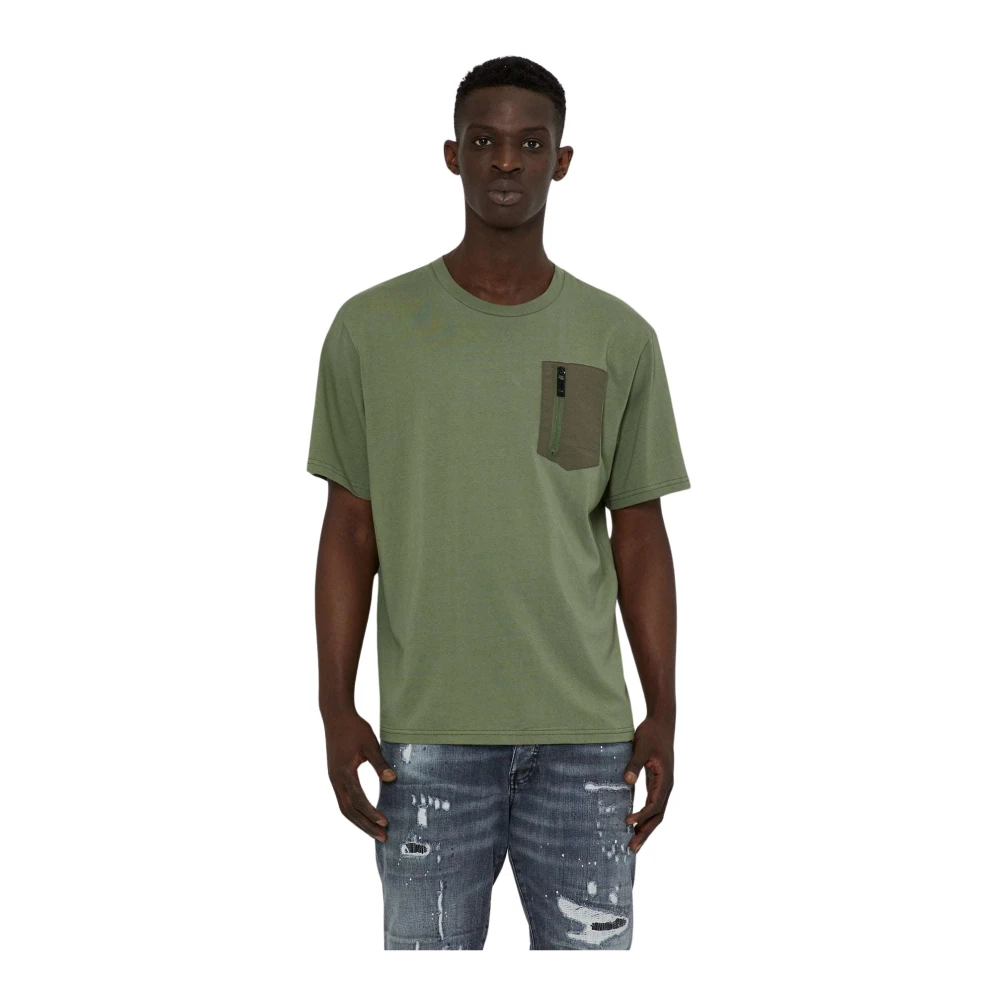 John Richmond T-shirt met geborduurde print en voorzak Green Heren