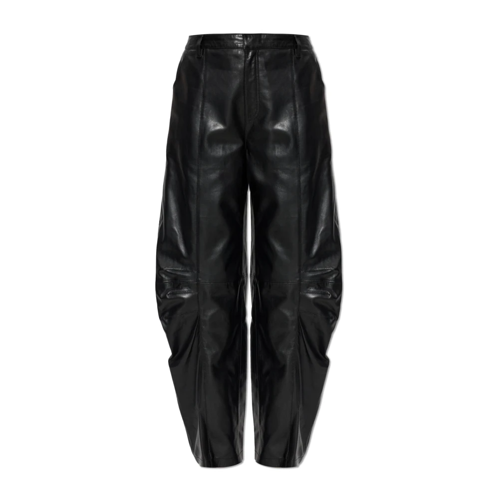 Rotate Birger Christensen Women's Black Leather Trousers, Xs, Leather Cargo Trousers