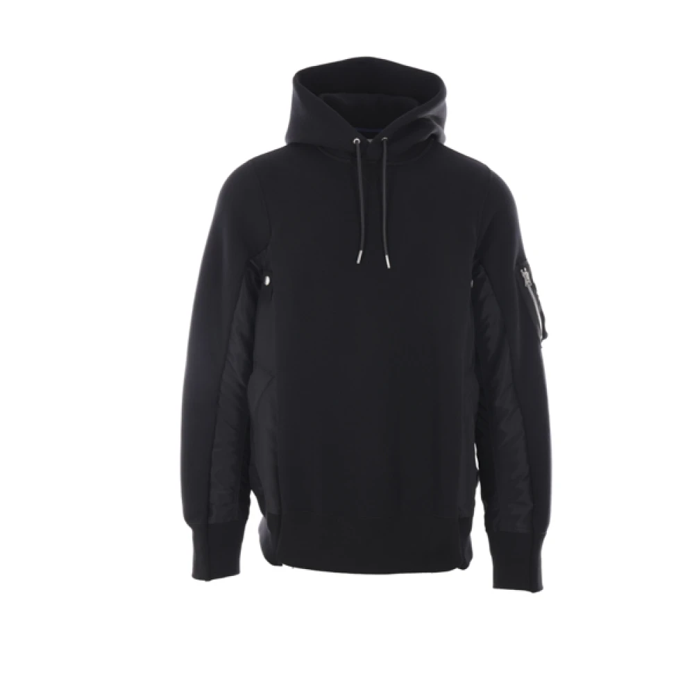 Sacai Zwarte hoodie met nylon inzetstukken Black Heren