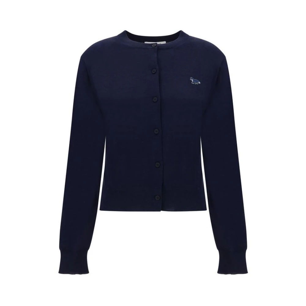 Maison Kitsuné Marinblå Stickad Kofta Blue, Dam