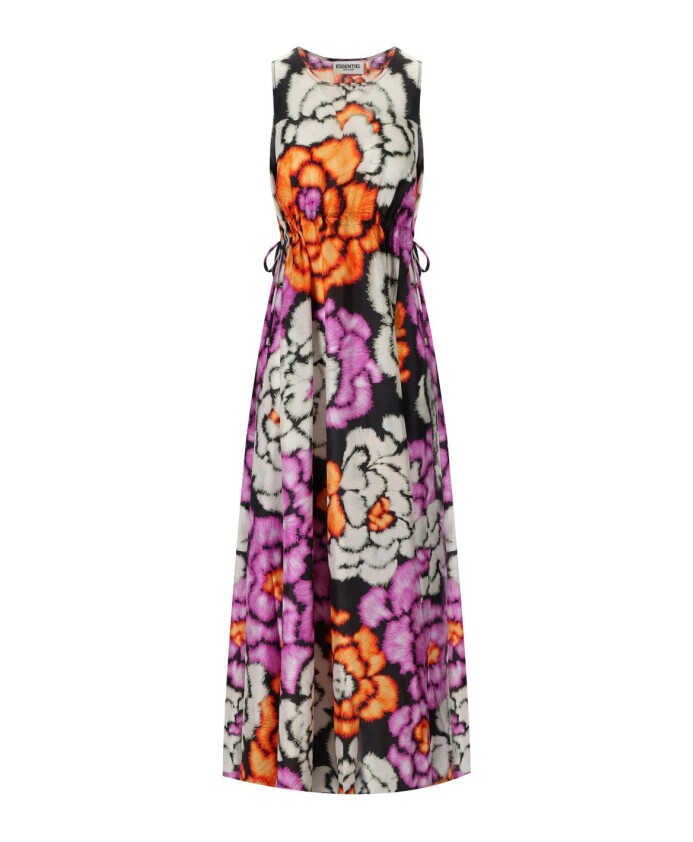robe-longue-en-soie-fleurie-avec-cordon