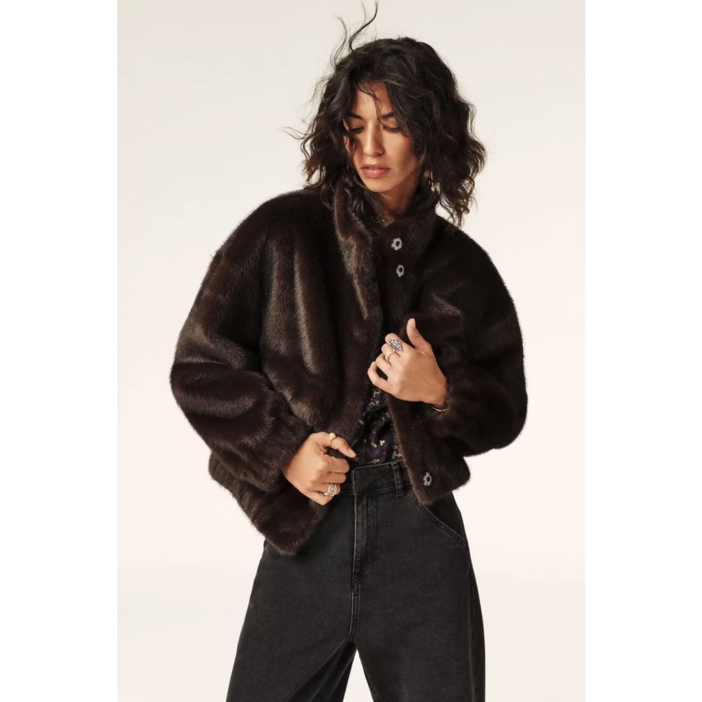 BA&SH Faux Fur Cropped Coat Chocolat Brown Dames