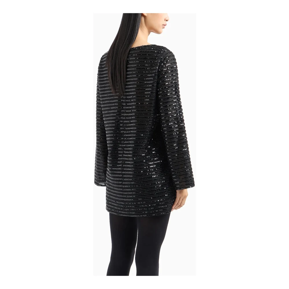 Emporio Armani Gestreepte pailletten boothalsjurk Black Dames