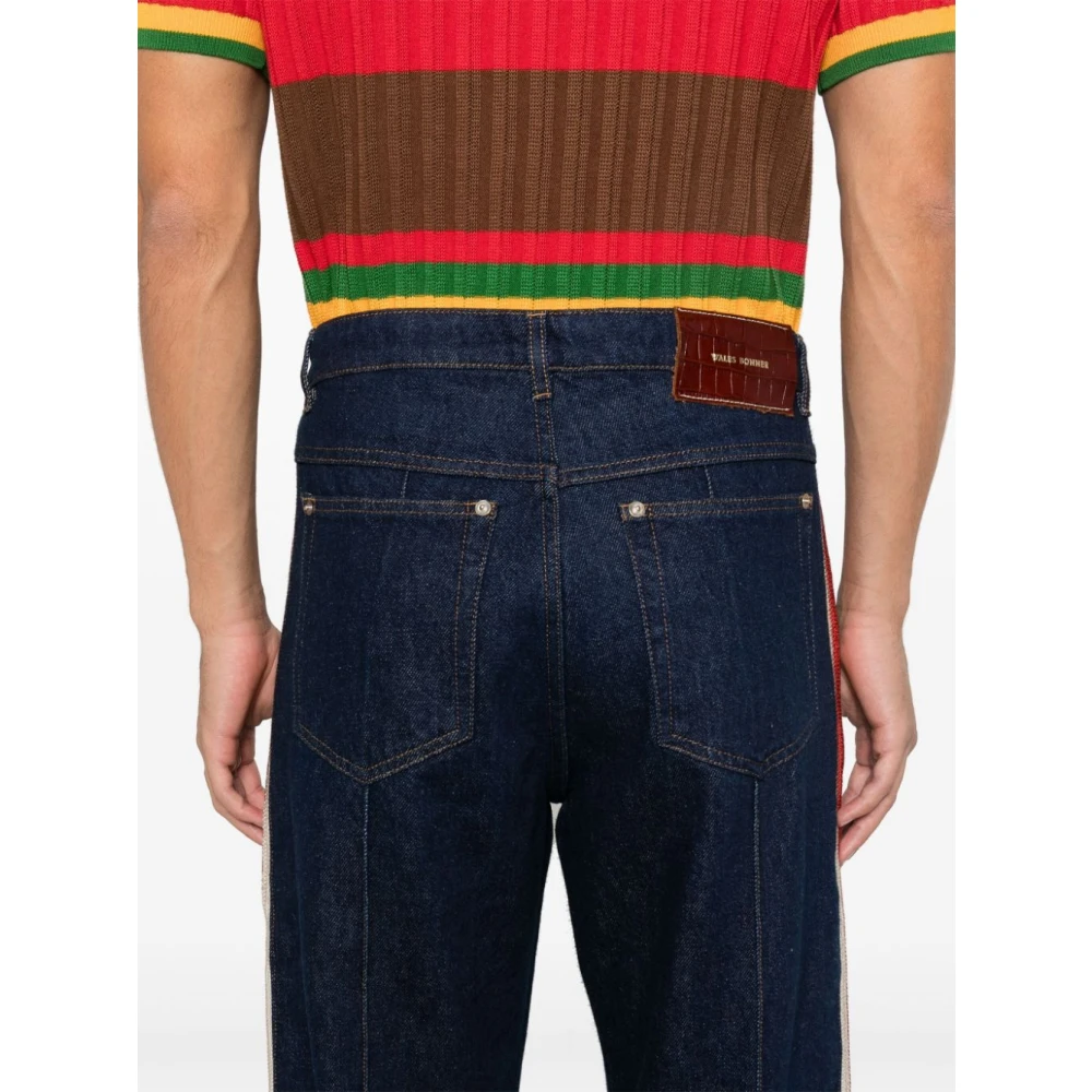 Wales Bonner Raw Denim Broek met Gehaakte Streep Blue Heren