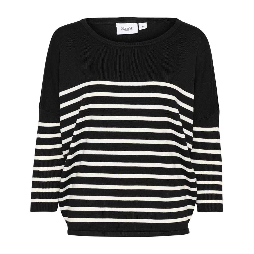 Saint Tropez Gestreepte Oversized Pullover Trui Black Dames