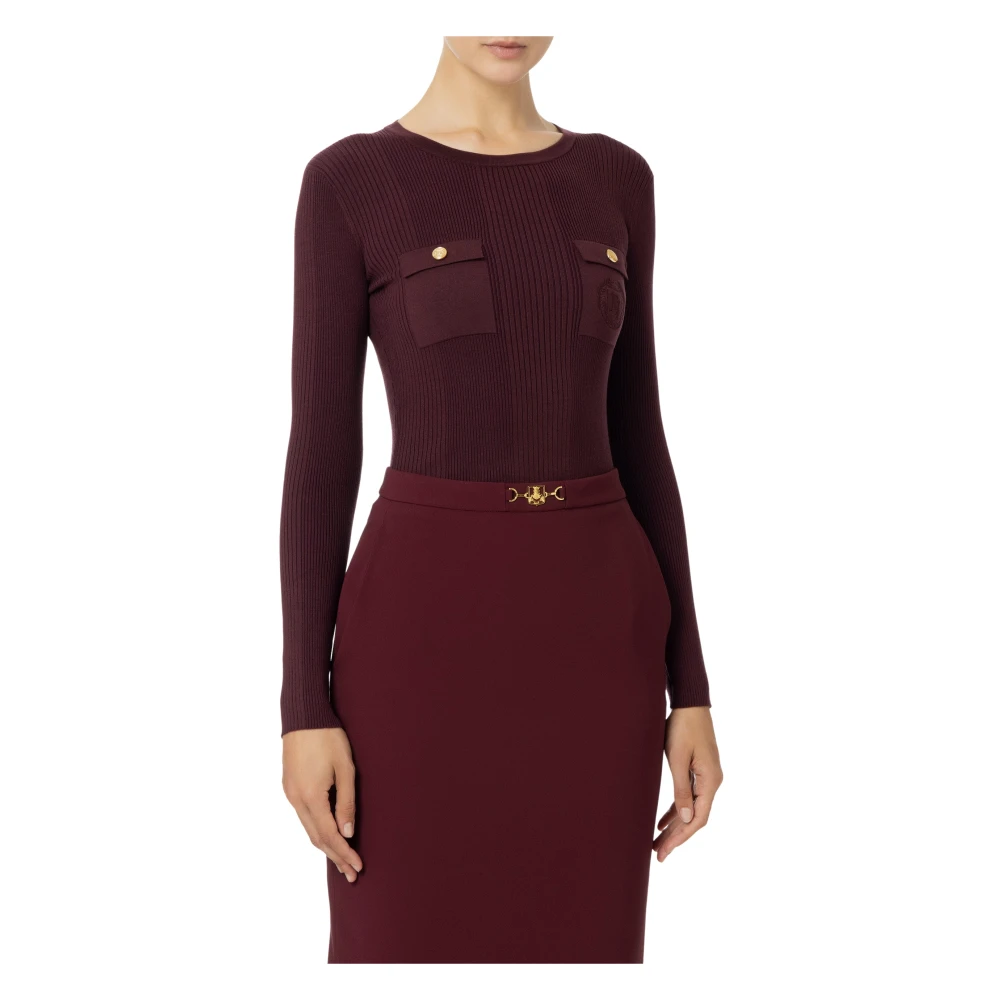 Elisabetta Franchi Geribbelde trui met lange mouwen Red Dames