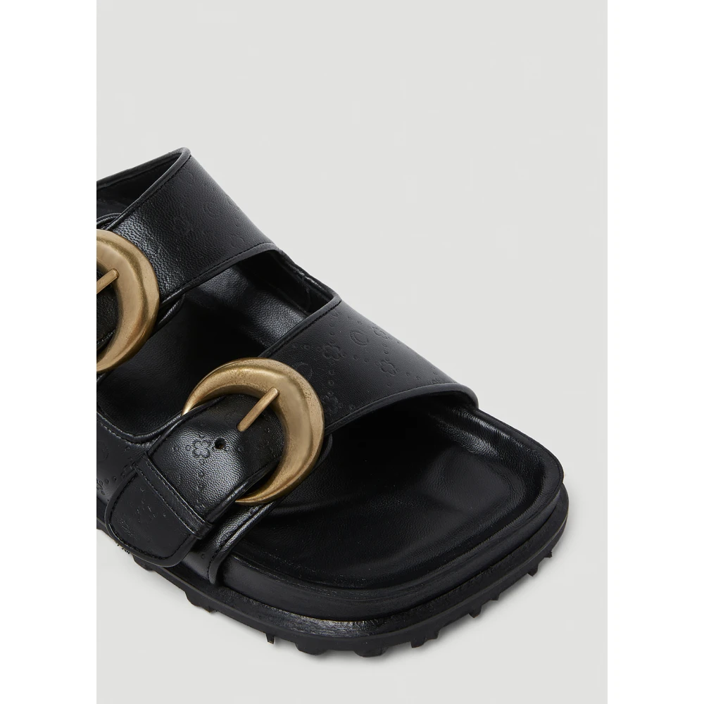 Marine Serre Gestempelde leren sandalen Black Dames