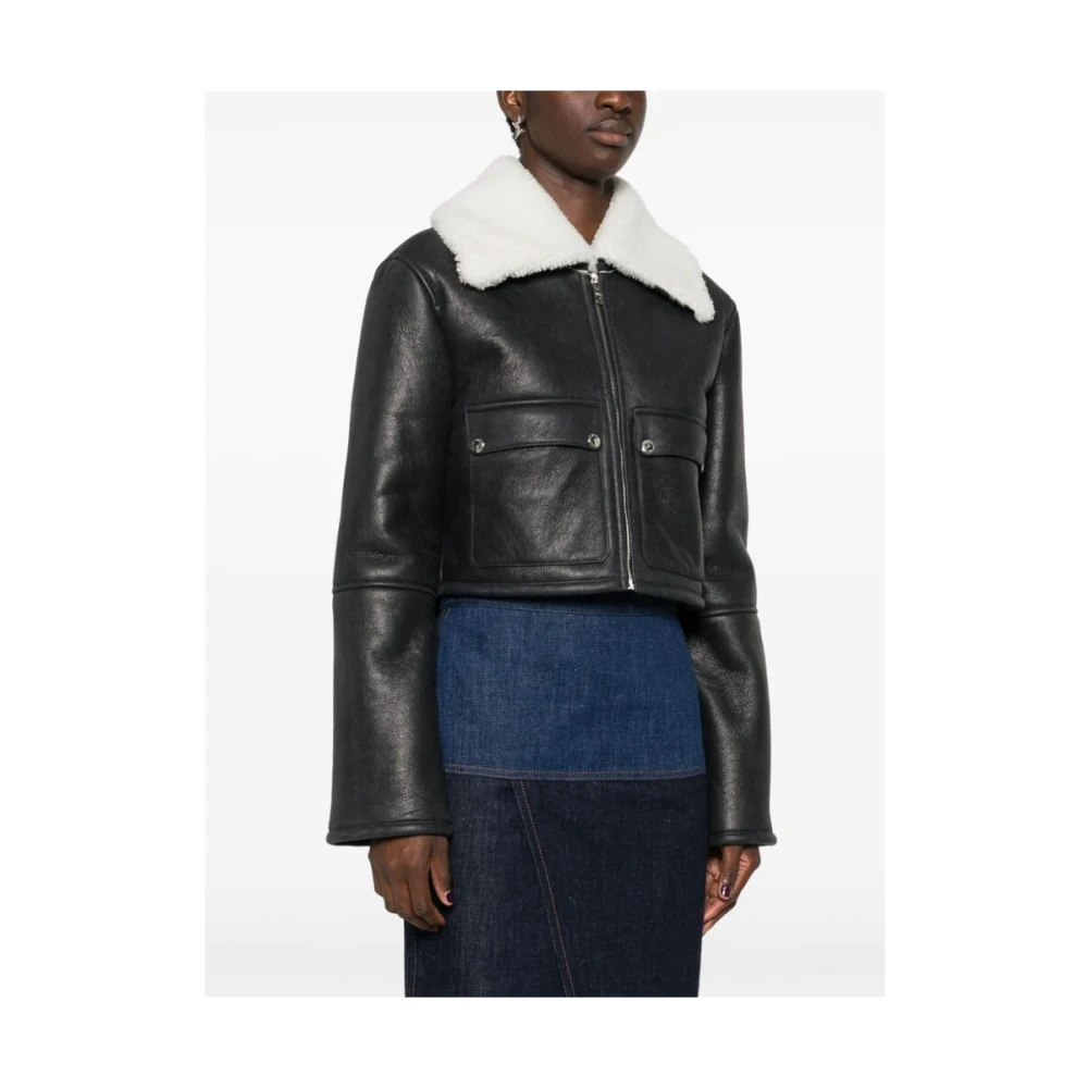 Dolce & Gabbana Zwarte Leren Shearling Jas Black Dames
