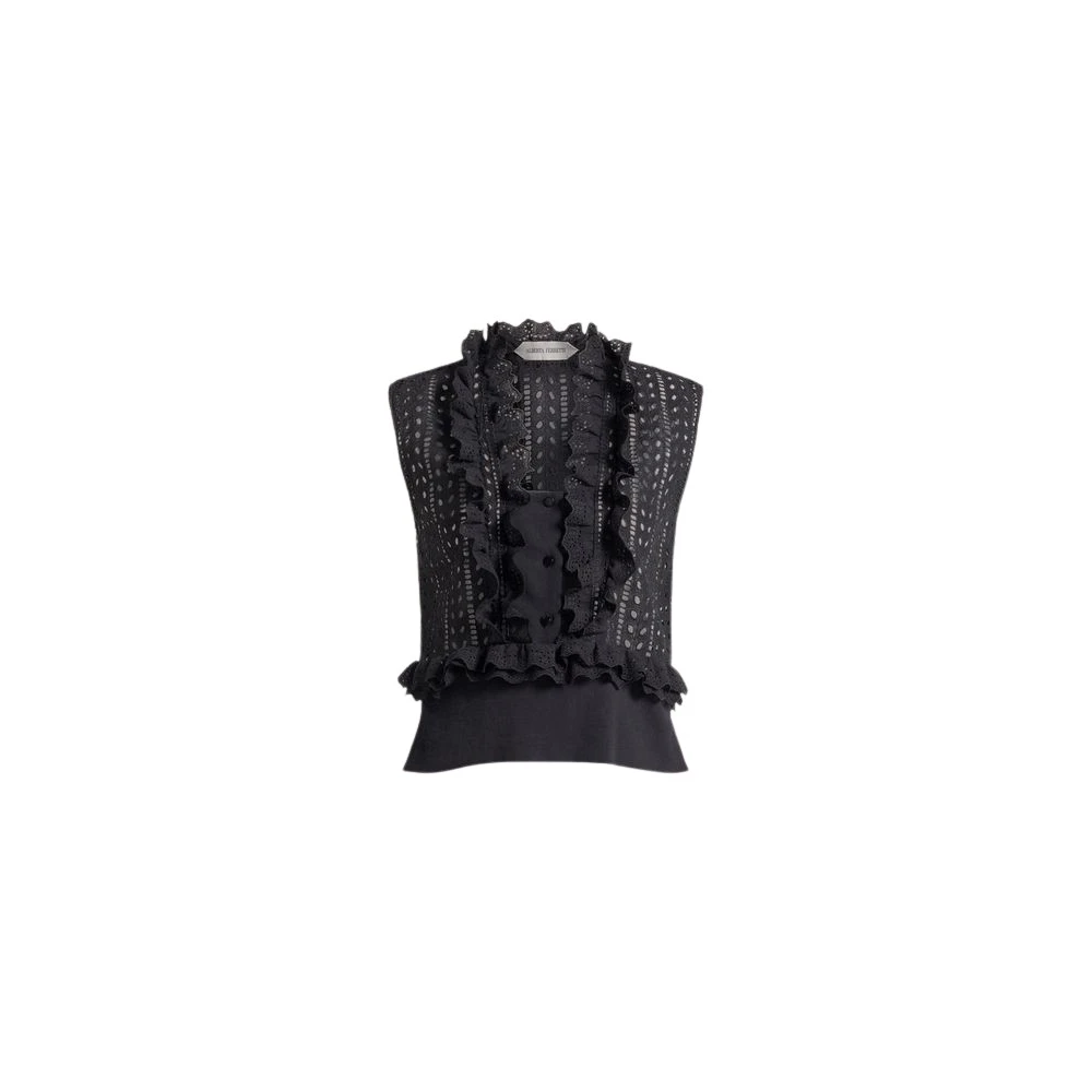 Alberta Ferretti Women's Black Sleeveless Tops, L, Guipure Lace Sleeveless Top