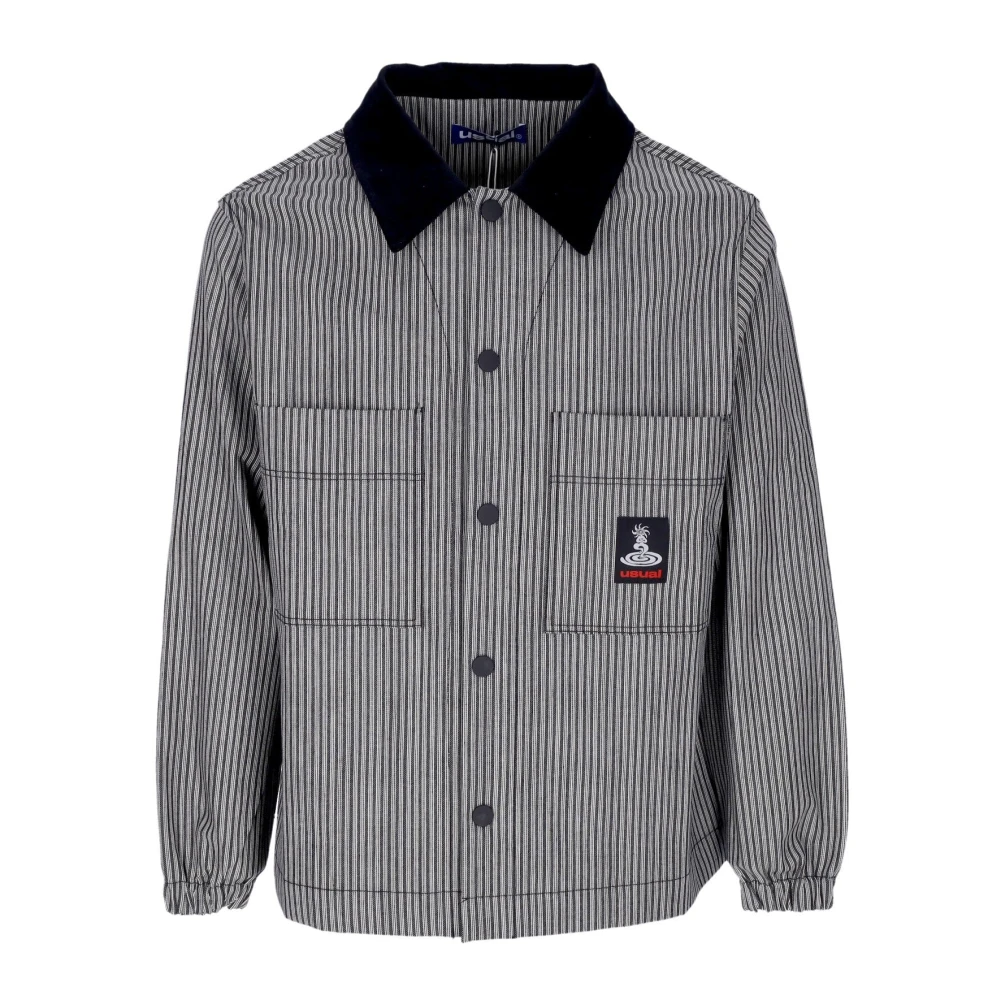 Usual Gestreepte Fluweel Kraag Jas Shirt Gray Heren